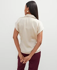 Ann Taylor Collared Tie Waist Top Size XS Sands Edge Women's