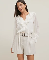 Ann Taylor Tie Neck Ruffle Popover Top Size XS Winter White Women's