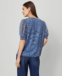 Ann Taylor Floral V-Neck Popover Top Cool Cascades Women's