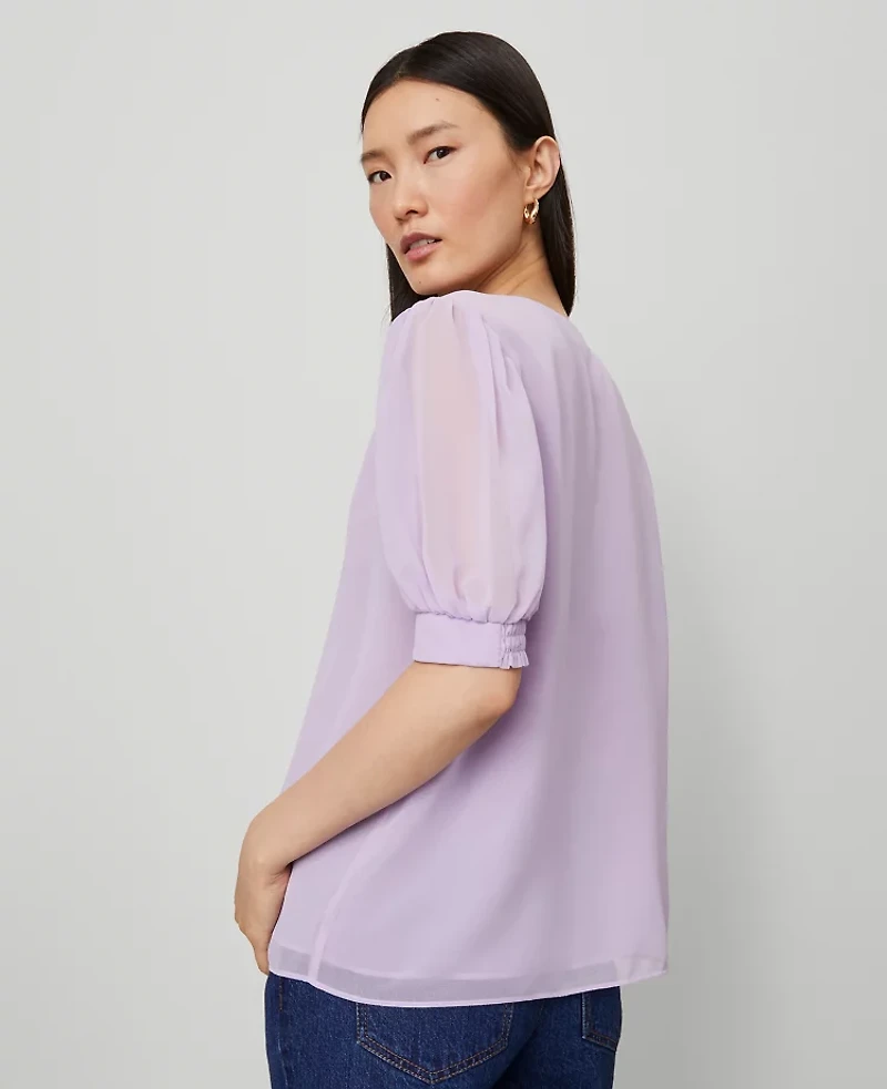 Ann Taylor Puff Sleeve V-Neck Popover Top Women's