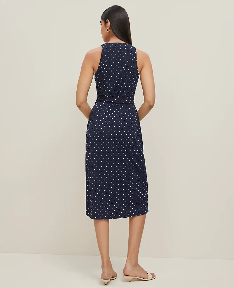 Ann Taylor Petite Polka Dot Halter Wrap Midi Dress Night Sky-White Women's