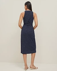 Ann Taylor Petite Polka Dot Halter Wrap Midi Dress Night Sky-White Women's