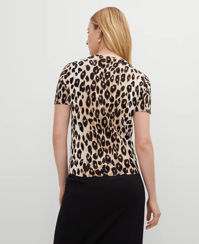 Ann Taylor Animal Print Sweater T-Shirt _Black Women's