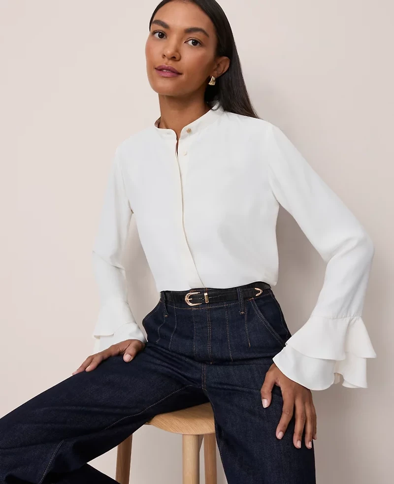 Ann Taylor Bell Sleeve Blouse Winter White Women's