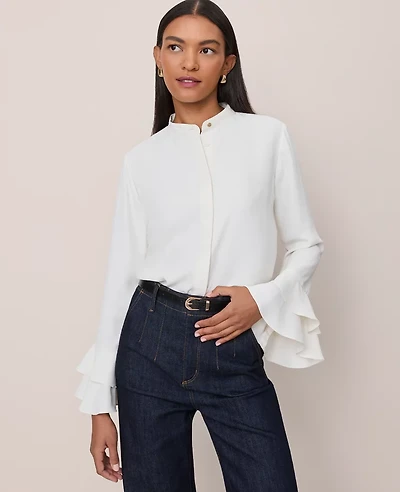 Ann Taylor Bell Sleeve Blouse Winter White Women's