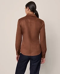 Ann Taylor Faux Suede Pocket Shirt Size XL Chocolate Mousse Women's