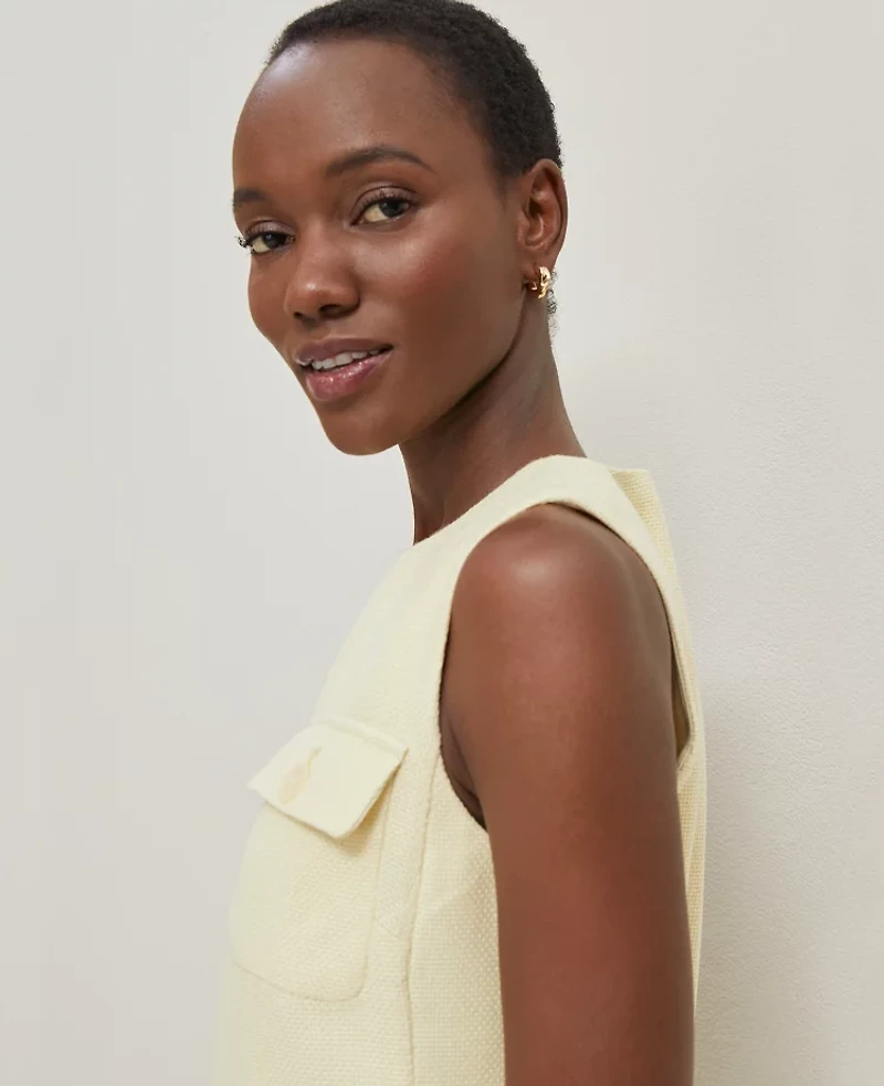 Ann Taylor Petite Button Pocket Shift Dress Size 0 Yellow Buttercream Women's