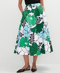 Ann Taylor Floral Tea Length Skirt Size 0 Leafy Green Women's