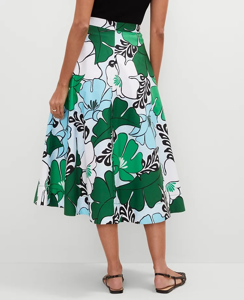 Ann Taylor Floral Tea Length Skirt Size 0 Leafy Green Women's
