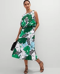 Ann Taylor Floral Tea Length Skirt Size 0 Leafy Green Women's