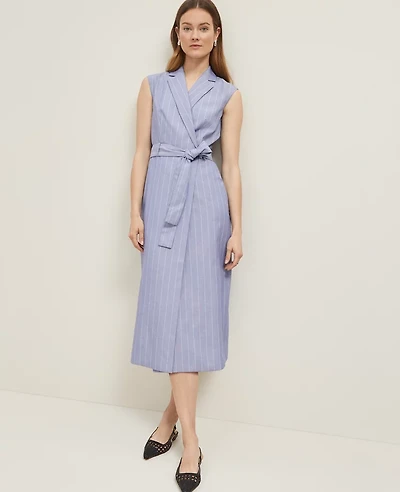 Ann Taylor The Petite Belted Blazer Wrap Dress Pinstripe Velvet Morning Women's
