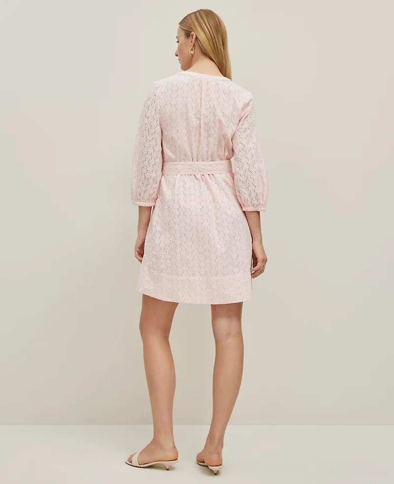 Ann Taylor Eyelet Belted Split Neck Dress Potpourri Women's