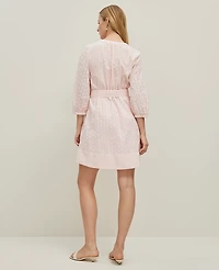 Ann Taylor Eyelet Belted Split Neck Dress Potpourri Women's