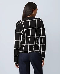 Ann Taylor Windowpane Utility Sweater Jacket Black Women's