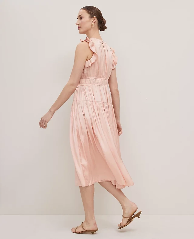 Ann Taylor Petite Petaled Ruffle Midi Dress Size 8 Ceramic Pink Women's |  Arden Fair