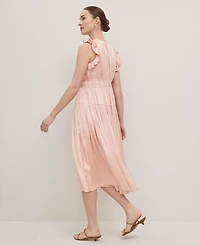 Ann Taylor Petite Petaled Ruffle Midi Dress Ceramic Pink Women's