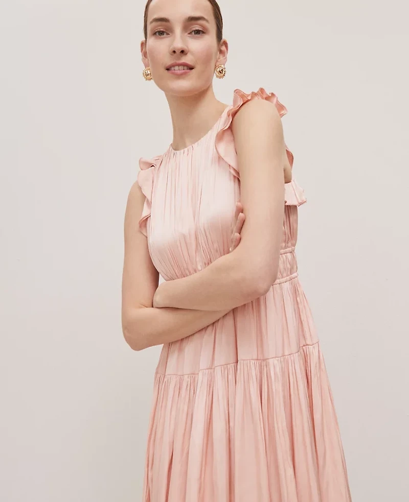 Ann Taylor Petite Petaled Ruffle Midi Dress Ceramic Pink Women's