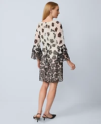 Ann Taylor Floral Ruffle Trim Flare Dress Black Women's