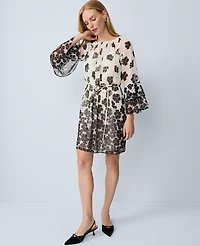 Ann Taylor Floral Ruffle Trim Flare Dress Black Women's