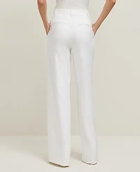 Ann Taylor The Petite Wide-Leg Pant Herringbone Linen Blend White Women's