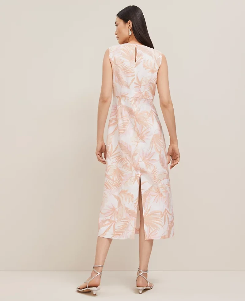 Ann Taylor Petite Floral Linen Column Midi Dress Size 4 Blush Women's