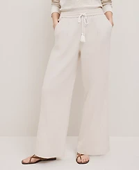 Ann Taylor Petite Weekend Collection Pull On Wide-Leg Pant Linen Blend Natural Flax Women's