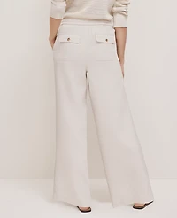 Ann Taylor Petite Weekend Collection Pull On Wide-Leg Pant Linen Blend Natural Flax Women's