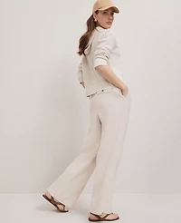 Ann Taylor Petite Weekend Collection Pull On Wide-Leg Pant Linen Blend Natural Flax Women's
