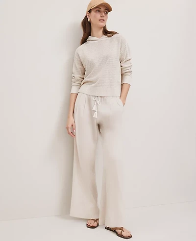 Ann Taylor Petite Weekend Collection Pull On Wide-Leg Pant Linen Blend Natural Flax Women's