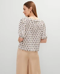 Ann Taylor Floral Boatneck Popover Top Winter White Women's