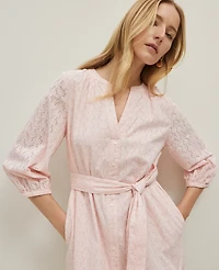 Ann Taylor Petite Eyelet Belted Split Neck Dress Size 4 Potpourri Women's