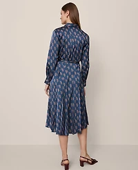 Ann Taylor Paisley Pleated Flare Midi Dress Moonlit Backdrop Women's
