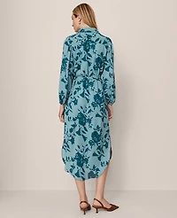 Ann Taylor Floral Belted Midi Shirtdress Deep Atlantic Teal Women's