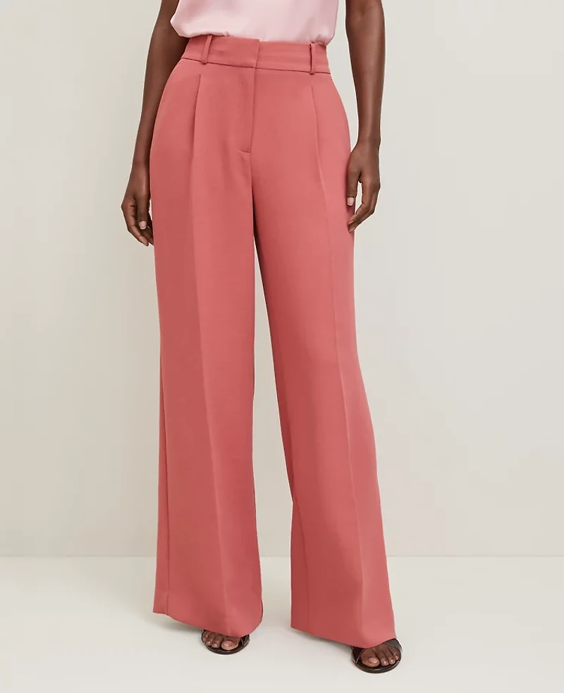Ann Taylor The Petite Wide-Leg Pant Textured Crepe Burnt Mauve Women's