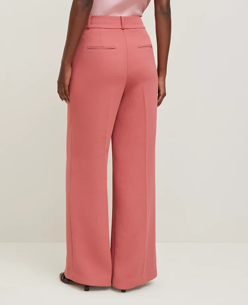 Ann Taylor The Petite Wide-Leg Pant Textured Crepe Burnt Mauve Women's