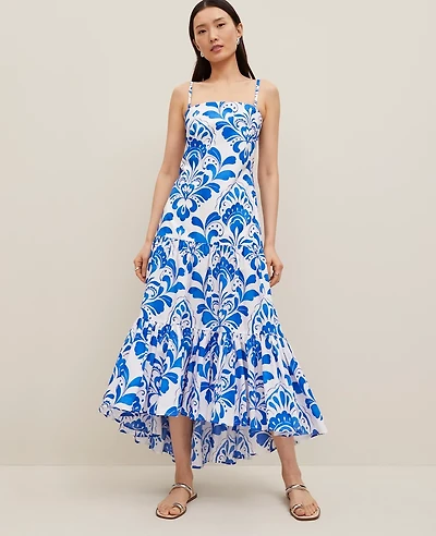 Ann Taylor Petite Tiled Tiered Strappy Maxi Dress Power Blue Women's
