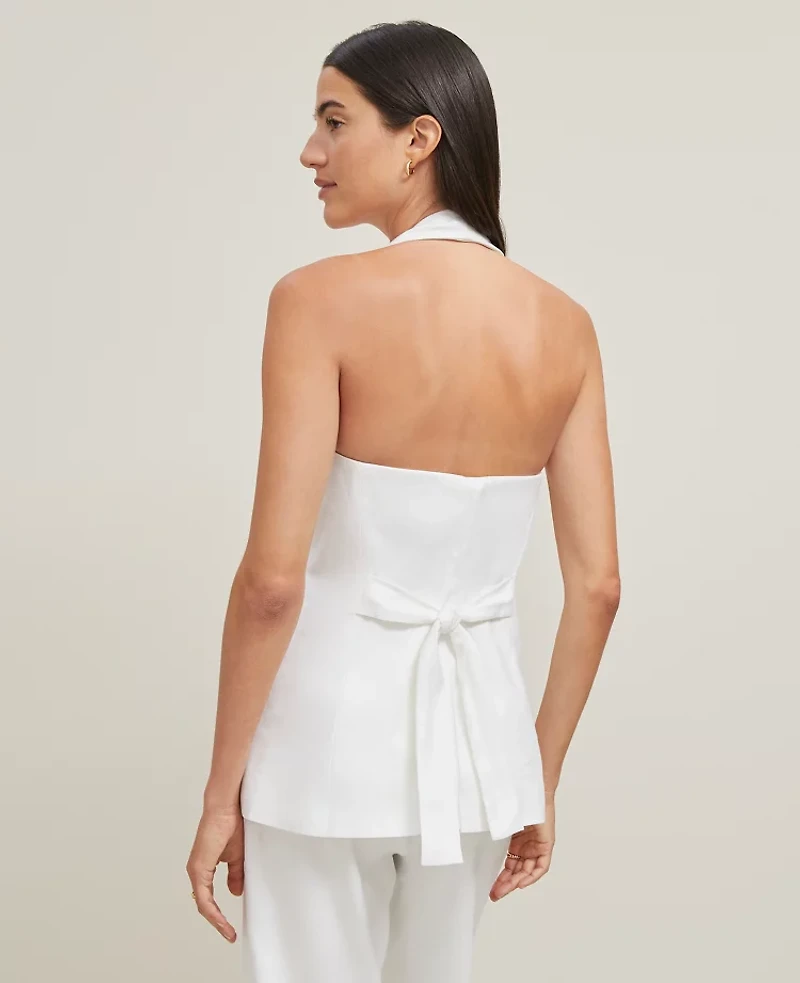 Ann Taylor The Halter Vest Herringbone Linen Blend White Women's