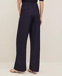 Ann Taylor The Petite Belted Wide-Leg Pant in Linen Blend Size 00 Night Sky Women's