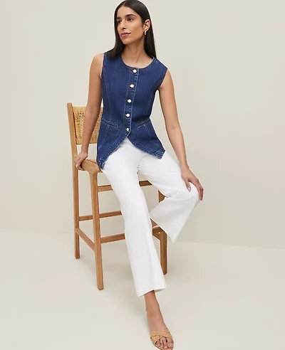 Ann Taylor The Petite Flare Ankle Pant Linen Blend White Women's