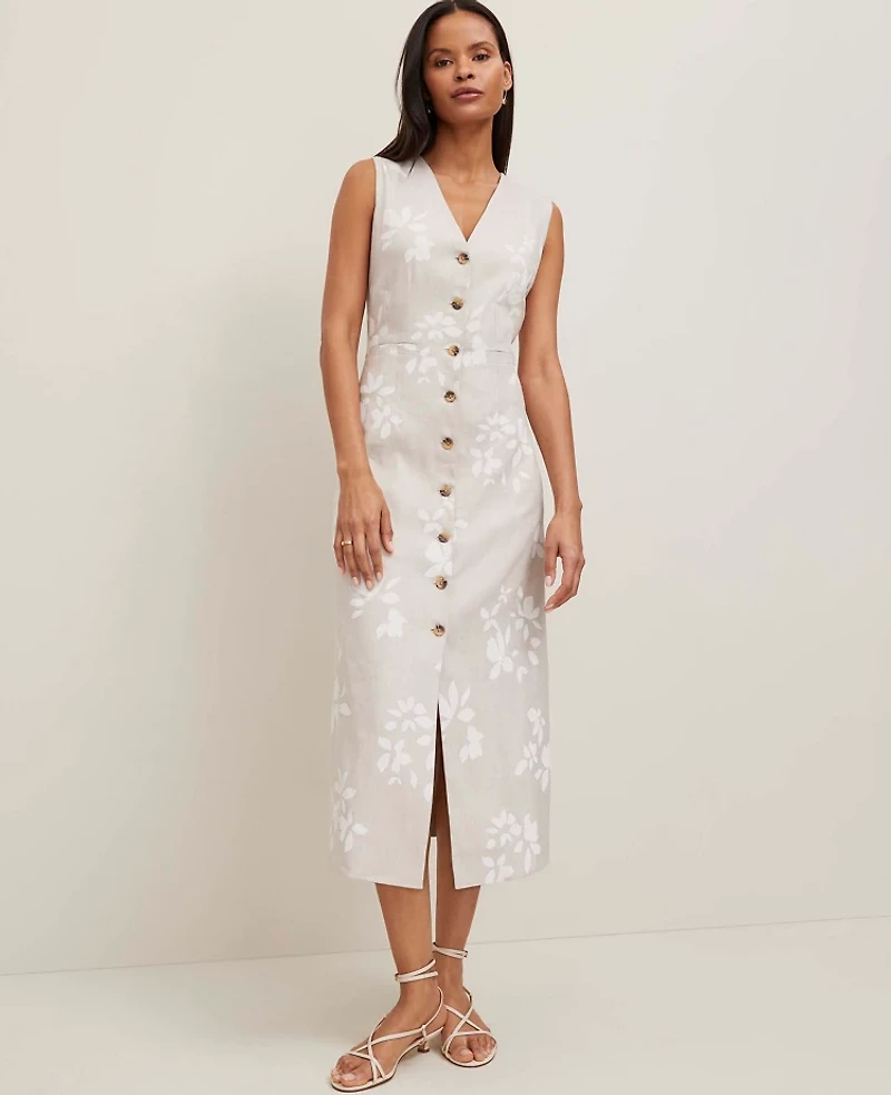 Ann Taylor Petite Floral V-Neck Shirtdress Size 2 White Women's