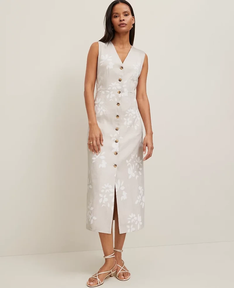 Ann Taylor Petite Floral V-Neck Shirtdress Size 2 White Women's