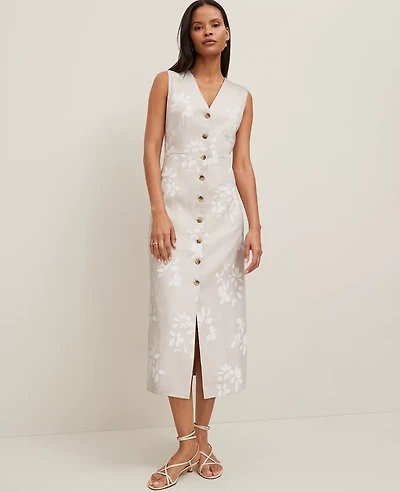 Ann Taylor Petite Floral V-Neck Shirtdress Size 2 White Women's