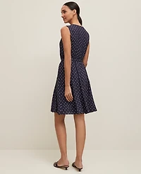 Ann Taylor Petite Dotted Belted Flare Dress Size 00 Night Sky-White Women's