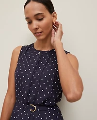 Ann Taylor Petite Dotted Belted Flare Dress Size 00 Night Sky-White Women's
