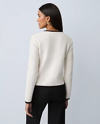 Ann Taylor Bow Sweater Cardigan White/Black Multi Women's