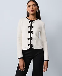 Ann Taylor Bow Sweater Cardigan White/Black Multi Women's