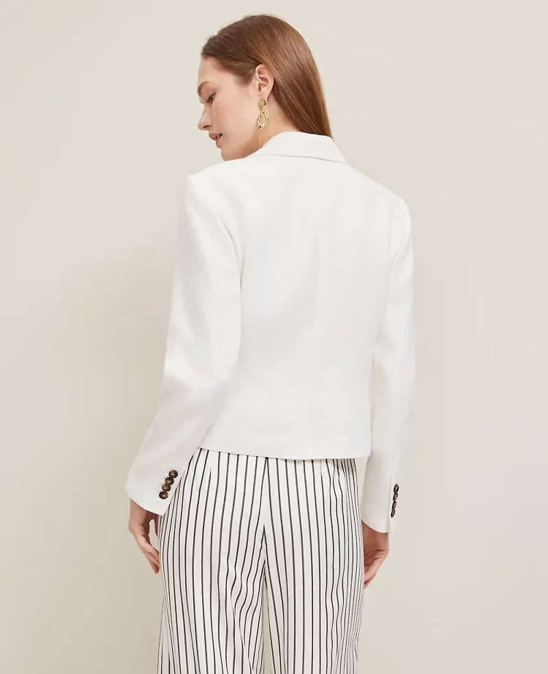 Ann Taylor Piqué Fitted Blazer Size 14 White Women's