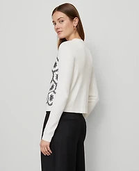 Ann Taylor Floral Embroidered Cardigan White/Navy Women's