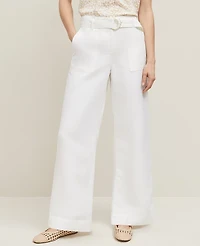 Ann Taylor The Petite Belted Wide-Leg Pant Linen Blend White Women's