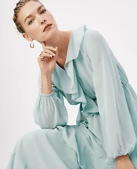 Ann Taylor Tie Neck Ruffle Maxi Dress Lakeside View Women's